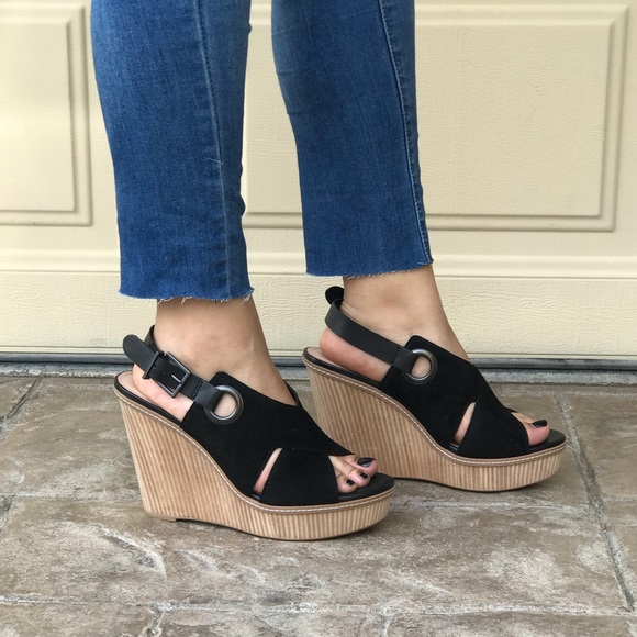 Urban Outfitters Shoes - Metal Eyelet Genuine Suede Platform Wedge Heel